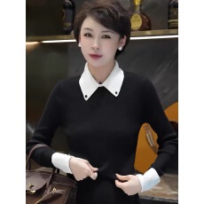批发撞色polo翻领长袖打底针织衫女2025秋冬新款修身<b class='q'>显瘦</b>内搭毛衣上衣