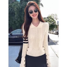 批发学院风麻花翻领长袖针织衫女秋冬季新款慵懒<b class='q'>修身</b>显瘦百搭打底毛衣