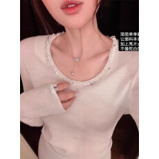 批发高级感法式灰色烫钻U领<b class='q'>长袖</b>针织衫女秋冬气质毛衣<b class='q'>打底衫</b>内搭上衣