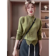 批发2025年秋冬新款长袖立领纯色<b class='q'>开衫</b>款<b class='q'>针织</b>毛<b class='q'>针织</b>衫韩版宽松时尚洋气