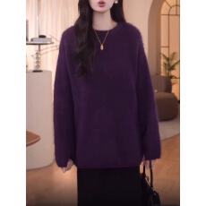 批发<b class='q'>中长款</b>葡萄紫色针织<b class='q'>打底衫</b>内搭女秋冬2025新款遮屁股上衣加厚毛衣