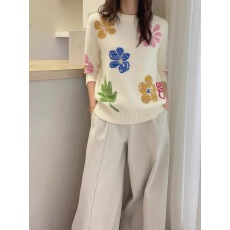 批发童趣风花朵提花山羊绒衫女秋冬款圆领加厚宽松套头针织衫百搭<b class='q'>毛衣</b>