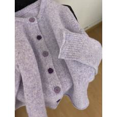 批发韩系温柔风紫色圆领针织开衫女宽松显瘦高级感毛衣<b class='q'>大码</b>加厚外套