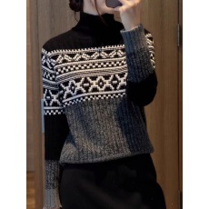 批发复古半高领毛衣女款2025新款冬季加厚慵懒松弛感毛线衣高级感上衣