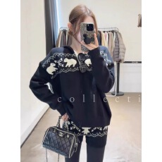 批发设计感卡通提花连帽拉链针织开衫上衣