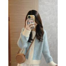 批发小清新撞色减龄软糯亲肤简约针织衫时尚百搭羊绒<b class='q'>长袖</b>上衣