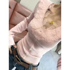 批发韩系V领<b class='q'>蕾丝</b>拼接加绒磨毛长袖T恤女2025秋冬新款修身显瘦打底<b class='q'>上衣</b>