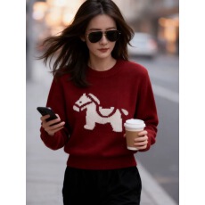 批发红色圣诞毛衣女款2025新款冬季慵懒<b class='q'>宽松</b>软糯短款内搭女士针织上衣