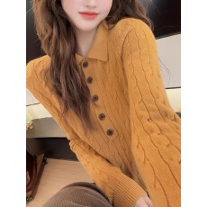 批发2026冬季新款polo领时尚麻花毛针织衫女<b class='q'>气质</b>修身显瘦减龄内搭上衣