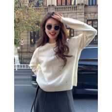 批发高级感红色烫钻长袖针织打底衫女秋冬<b class='q'>宽松</b>显瘦毛衣内搭巨好看上衣