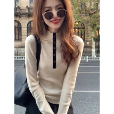 批发法式<b class='q'>气质</b>撞色半高领长袖针织衫女2025秋冬新款内搭毛衣打底衫上衣