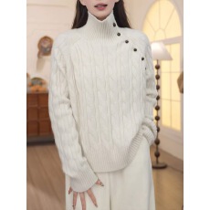 批发灰色高领侧扣麻花针织毛衣内搭女秋冬2025新款韩系<b class='q'>宽松</b>减龄上衣