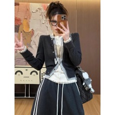 批发灰色假两件针织开衫女2026春装新款修身显瘦长袖超好看<b class='q'>韩版</b>上衣