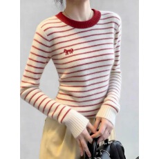 时髦减龄条纹上衣女春2026新款小马刺绣针织衫保暖内搭打底毛衣冬