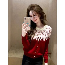 批发软糯亲肤修身<b class='q'>针织衫</b>女2026冬季新款复古撞色设计感温柔风长袖毛衣