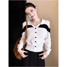 批发春季巨好看的穿搭韩系绝美茶里茶气别致独特小众不撞款白色<b class='q'>针织衫</b>