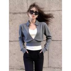 批发2026超火独特超好看上衣炸街减龄漂亮小衫灰色针织长袖T恤女春季