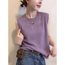 纯色圆领冰丝针织衫女2026夏季新款简约百搭显瘦无袖背心上衣外穿