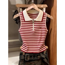 批发学院风条纹polo领针织背心女2026夏季时尚半拉链修身<b class='q'>显瘦</b>短款上衣