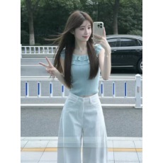 批发甜美<b class='q'>风</b>减龄荷叶边无袖针织衫女2026夏季<b class='q'>韩</b>系百搭修身圆领套头上衣