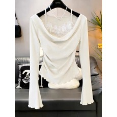 批发纯欲绝美立体<b class='q'>花朵</b>长袖<b class='q'>T</b><b class='q'>恤</b>女2026春季新款气质荡领设计感修身上衣