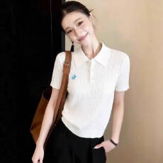 批发时尚洋气刺绣<b class='q'>针织衫</b>短袖女2026新款夏季爆款收腰显瘦<b class='q'>短款</b>黄色上衣