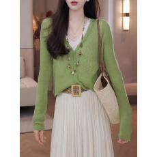 批发假两件蓝色长袖针织衫<b class='q'>外套女</b>2026春夏季新款轻薄开衫韩系减龄上衣