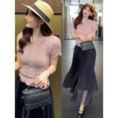 批发温柔慵懒风镂空毛针织衫女2026夏季新款短袖圆领修身显瘦气质上衣