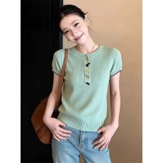 批发巨好看短袖冰丝T恤<b class='q'>打底衫</b>女夏季2026<b class='q'>大码</b>胖mm显瘦短款牛角扣上衣