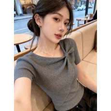 批发今年流行蝴蝶结<b class='q'>假两件</b>短袖毛<b class='q'>针织衫</b>女夏季新款修身显瘦设计感上衣