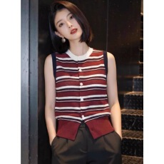 批发法式小资红色条纹镂空吊带背心外穿高级感绝美内搭坎肩上衣女夏季
