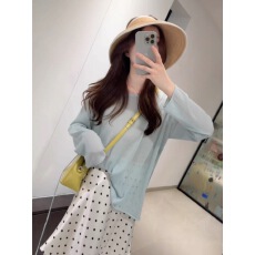 批发温柔系孕妇两件套蓝色简约上衣<b class='q'>百搭</b>波点半身裙孕期通勤外穿孕妇装