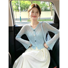 批发多巴胺蓝色长袖t恤防晒开衫<b class='q'>外套女</b>2026夏日漂亮薄款百搭针织上衣