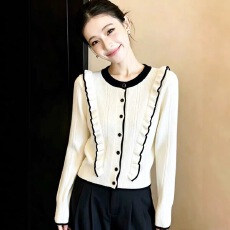 批发<b class='q'>荷叶边</b>撞色针织开衫秋装女款2026新款<b class='q'>毛衣</b>减龄显瘦长袖针织衫上衣