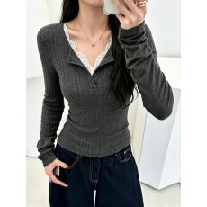 批发<b class='q'>韩版</b>蕾丝拼接长袖t恤女内搭打底衫2026秋季新款气质修身显瘦上衣