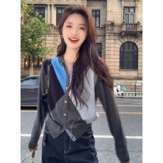 批发高智感穿搭撞色拼接针织开衫女早秋高级设计感毛衣外套长袖小上衣