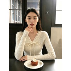 批发甜美淑女风蝴蝶结麻花针织衫女2026秋季长袖系带<b class='q'>修身</b>显瘦内搭上衣