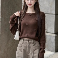 批发复古圆领立体<b class='q'>花朵</b>针织衫女2026秋季长袖设计感毛衣宽松显瘦<b class='q'>上衣</b>潮