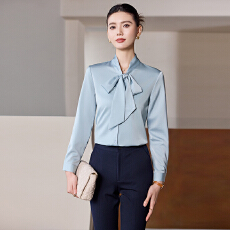 批发白色长袖职业装酒店蝴蝶结衬衫女士正装通勤时尚衬衣<b class='q'>美容师</b><b class='q'>工作服</b>