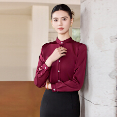批发酒红色衬衫女2025春秋季新款高端职业正装<b class='q'>酒店</b>前台<b class='q'>工作服</b>长袖衬衣