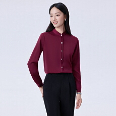 批发酒红色衬衫女2025春秋季新款高端职业正装<b class='q'>酒店</b>前台<b class='q'>工作服</b>长袖衬衣