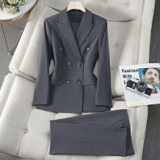 批发灰色职业西装套装女春季新款高级感<b class='q'>工作服</b>公务员面试正装西服外套