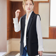 批发职业工装无袖西装马甲外套女2025春<b class='q'>夏</b>新款简约纯色一粒扣马夹坎肩
