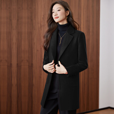 批发红色双面羊绒大衣女小个子中长款2025新款秋<b class='q'>冬</b>高级感羊毛呢子外套