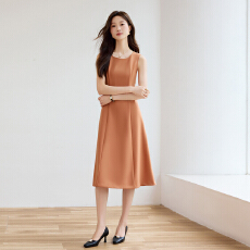 批发无袖职业连衣裙女2025<b class='q'>夏</b>季新款气质中长款纯色通勤收腰显瘦A字裙