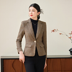 批发2025新款春秋咖色西装外套女2职业气质休闲收腰上衣小个子<b class='q'>女士</b>西