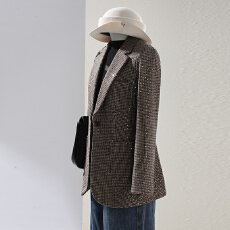 批发时尚亮片千鸟格<b class='q'>女士</b>西装外套春秋季25新款休闲洋气外套女神范西服