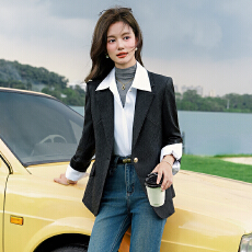 批发设计感小众西装外套女秋<b class='q'>冬</b>新款时尚通勤休闲亮片职场毛呢西服上衣