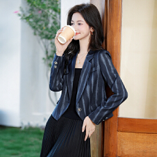 批发设计感高端条纹西服外套女2025春<b class='q'>夏</b>新款气质收腰OL通勤七分袖西装