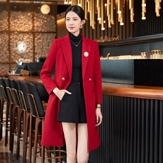 批发<b class='q'>职业</b>装中长款红色风衣外套女2024春秋新款气质播音工服修身OL风衣